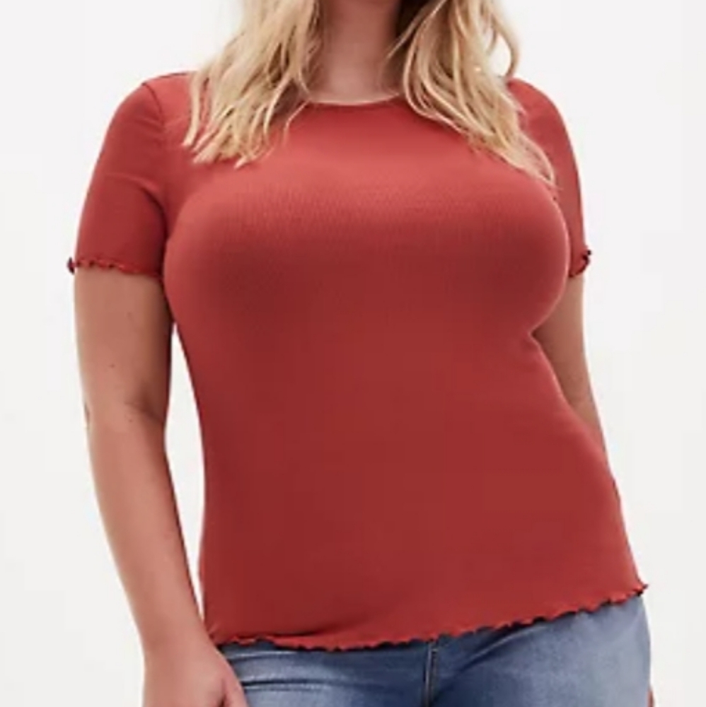 SLIM FIT CREW TEE - SUPER SOFT RIB RED TERRACOTTA